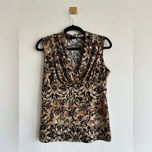Vintage 90s Y2K Brown Black Baroque Print Cowl Neck Sleeveless Top Size L